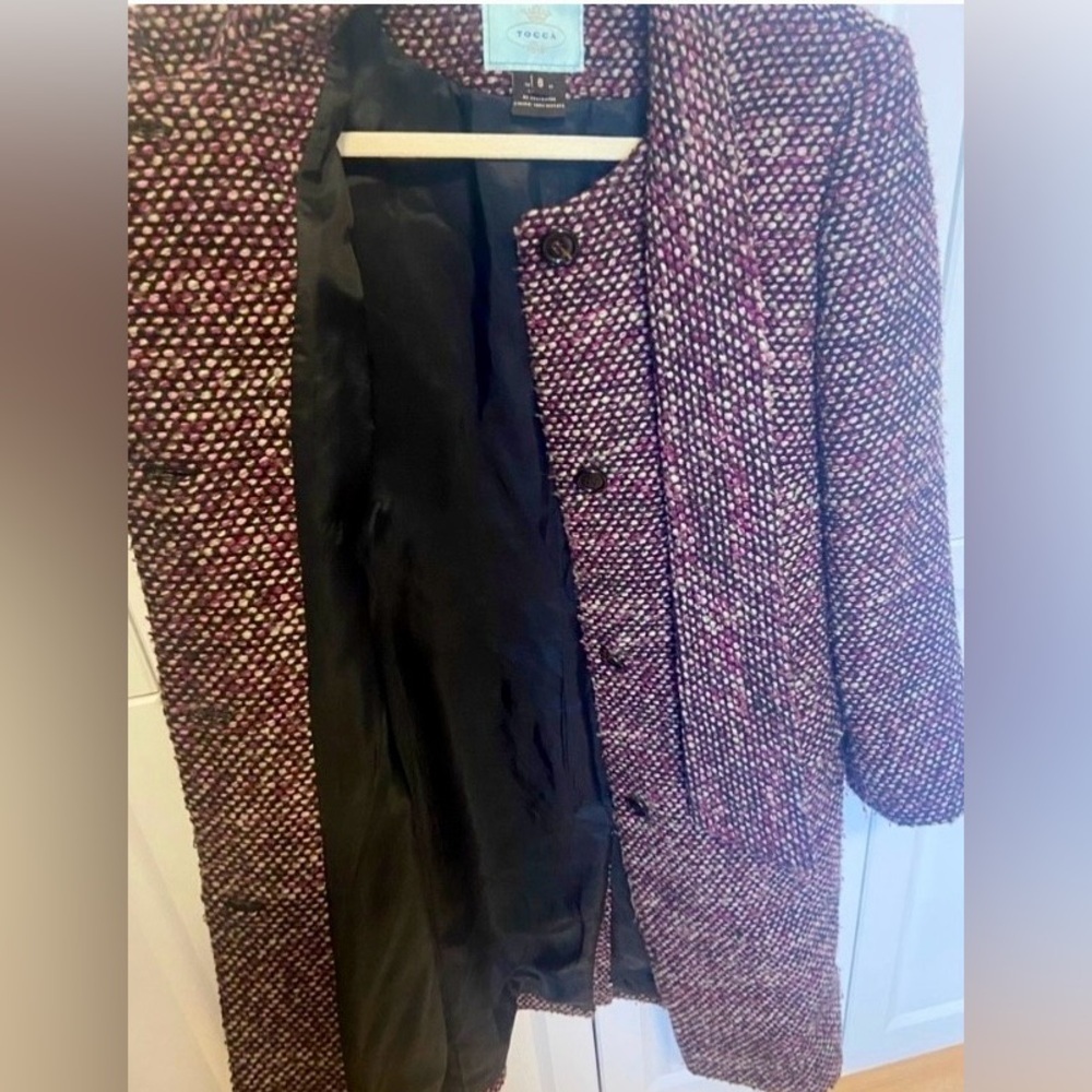 Vintage Wool-Blend Textured Longline Coat Built-in Scarf | Bouclé Sz 6 - Picture 8 of 13